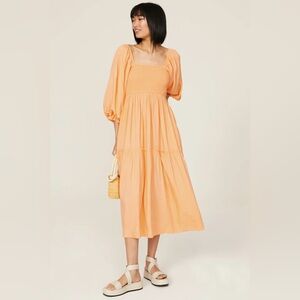 LOUNA /Orange Puff Sleeve Midi Dress - Sz M
